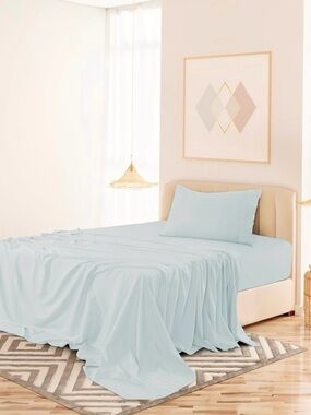 🆕- LDC Lux Decor Collection 4Pc Bed Sheet Set-Queen Ice Blue